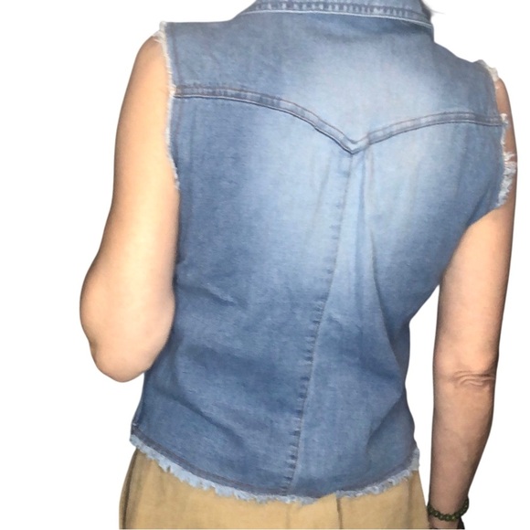 Vtg 90’s Y2K Periscope Denim Boho Top Shirt Sz M Corset Neckline Casual Western - Picture 2 of 8